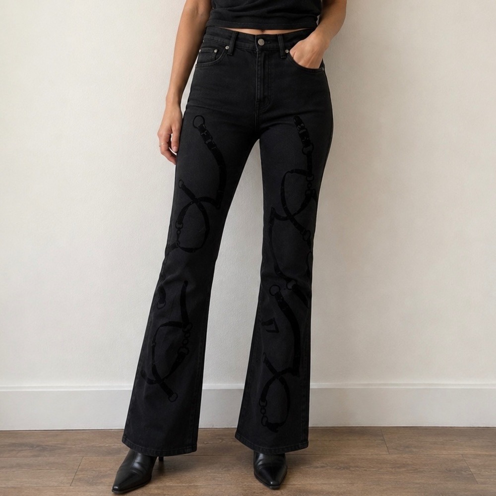 Lauren Ralph Lauren Belting High Rise Boot Cut Jeans Black Size 6 Equestrian